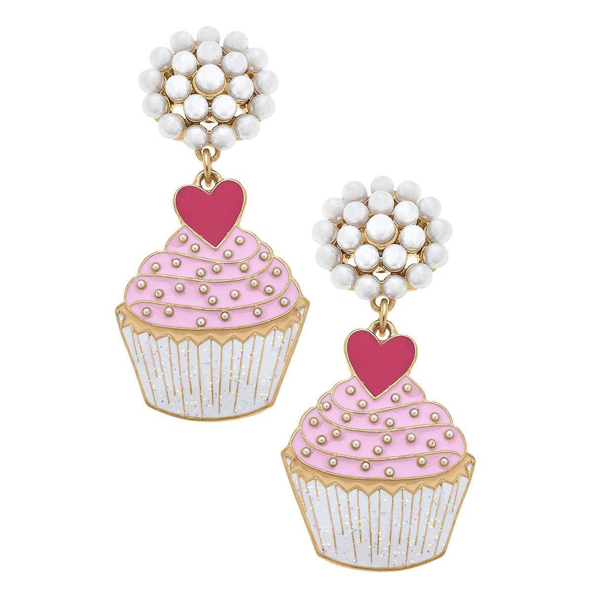 Canvas Style - Love Cupcake Enamel Earrings in Pink & Fuchsia Product Image