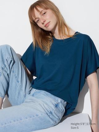 Womens Airism Drape Short Sleeve T-Shirt Blue XL UNIQLO US Product Image