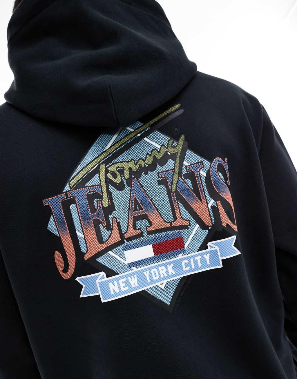 Tommy Jeans fun graphic backprint hoodie in black Product Image