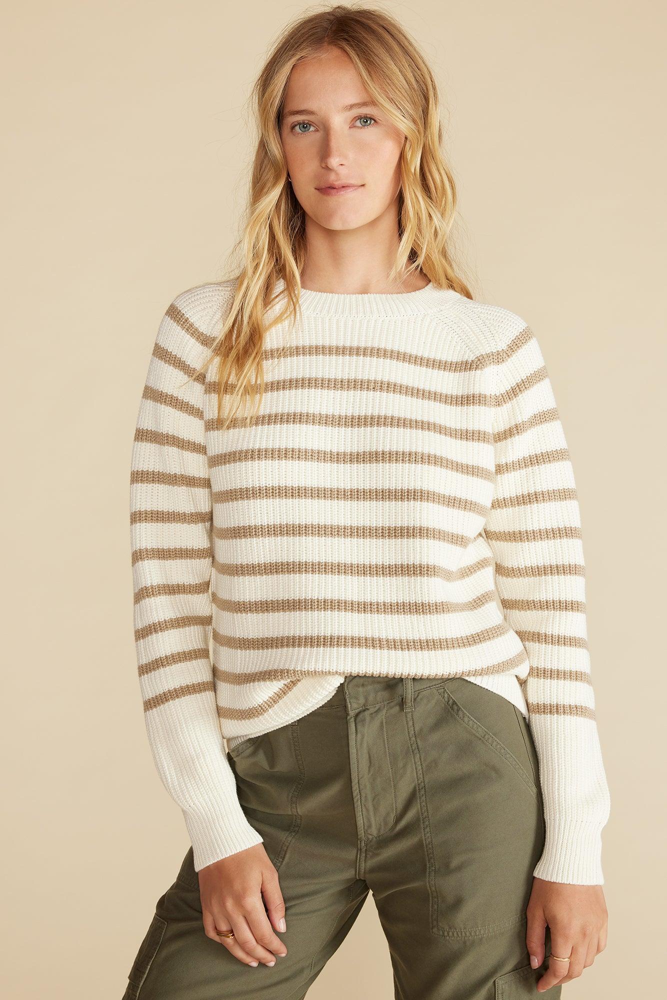 Layla Organic Cotton Sweater - Ivory and Tan Stripe Product Image