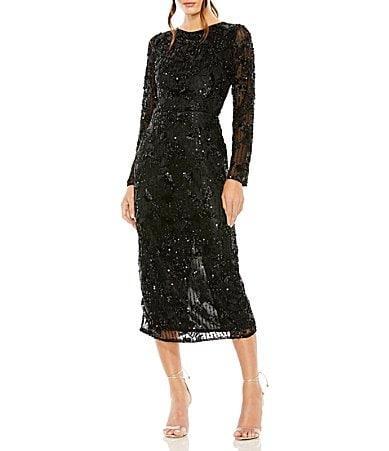 Womens Beaded Long-Sleeve Midi-Dress Product Image