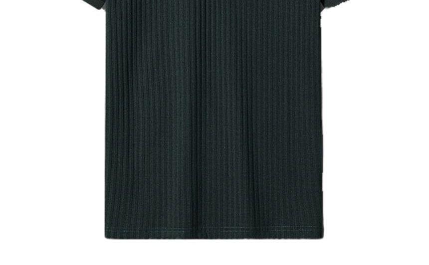 Short-Sleeve Plain Knit Ribbed Polo Shirt Product Image