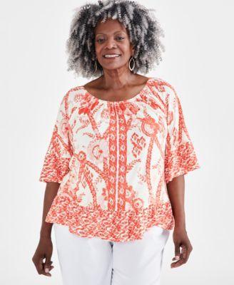 Plus Size Printed 3/4-Sleeve Top, Created for Macy's Product Image