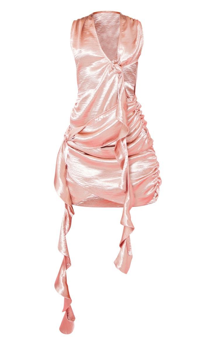 Pink Hammered Satin Knot Drape Detail Bodycon Dress Product Image