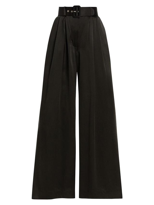 Womens Belted Pleated Wide-Leg Silk Pants Product Image