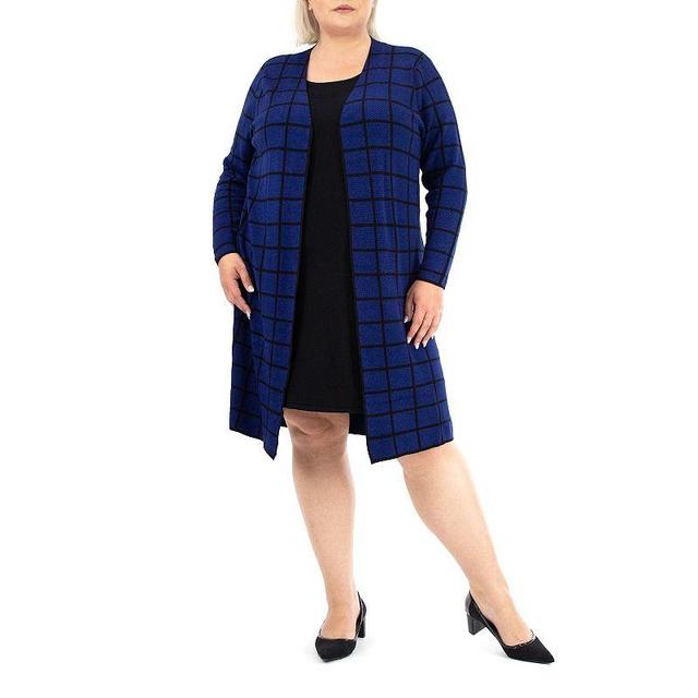 Plus Size Nina Leonard Jewelneck Sweater Dress, Womens Black Deep Blue Product Image