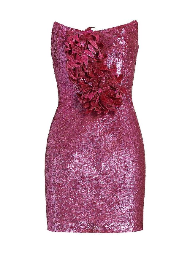 Womens Strapless Flower Appliqu Sequined Minidress Product Image