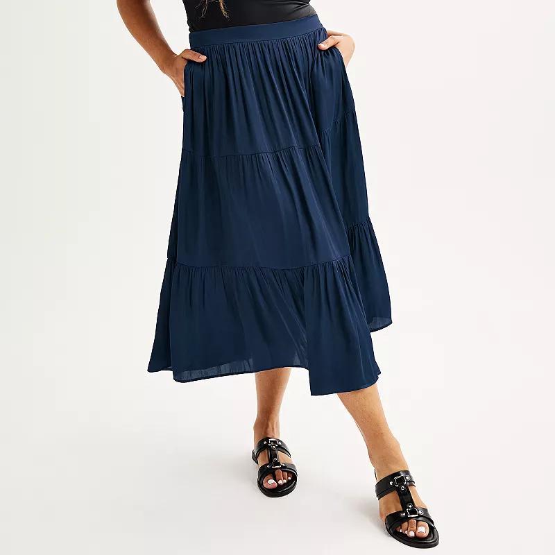 Plus Size Nine West Tiered Midi Skirt, Womens Product Image