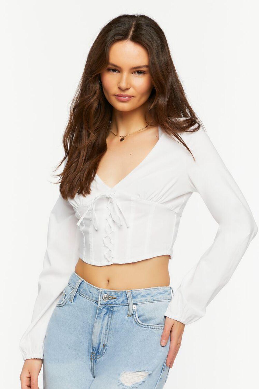 Lace-Up Seamed Crop Top | Forever 21 Product Image