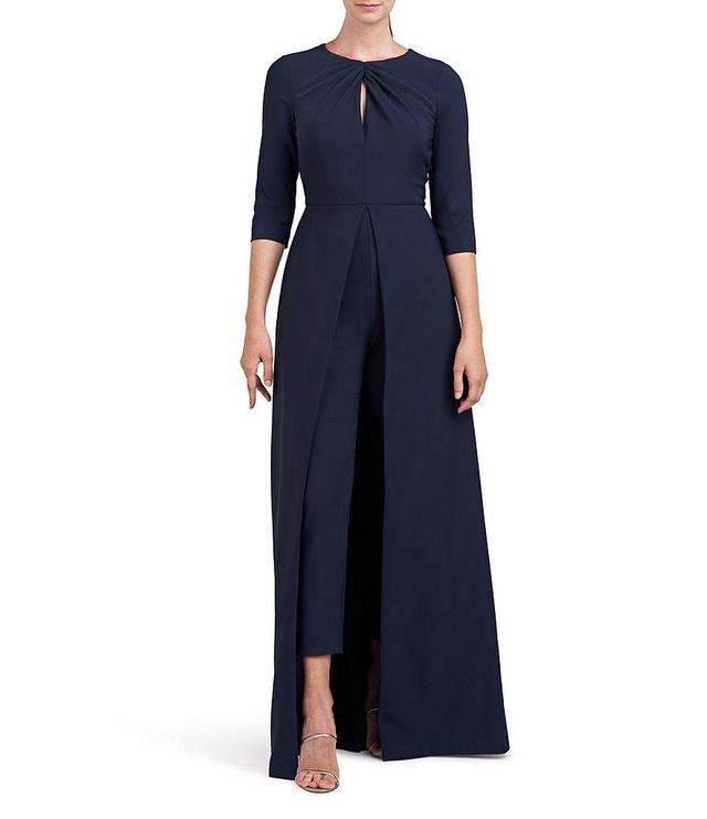 Kay Unger Stretch Crepe Twist Round Neckline 3/4 Sleeve Walk Through Jumpsuit Product Image