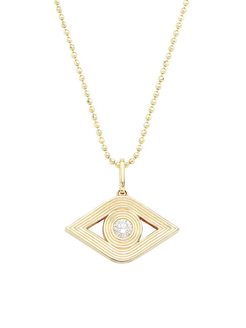 Womens 14K Yellow Gold & 0.19 TCW Diamond Evil Eye Pendant Necklace Product Image