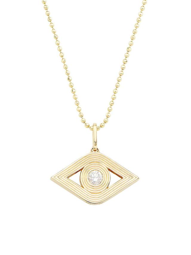 Womens 14K Yellow Gold & 0.19 TCW Diamond Evil Eye Pendant Necklace Product Image