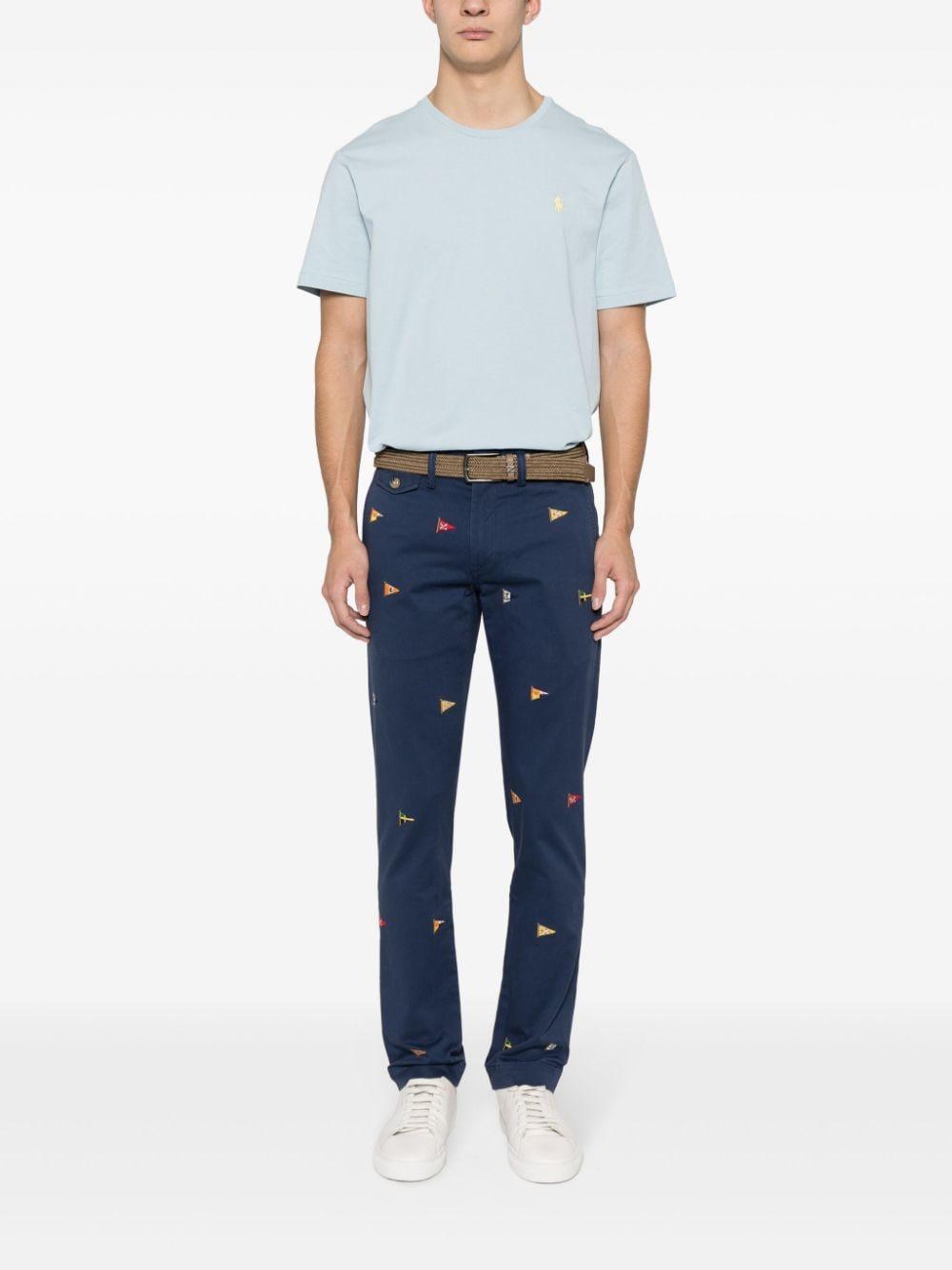 Logo-embroidery Slim-cut Trousers In Blue Product Image