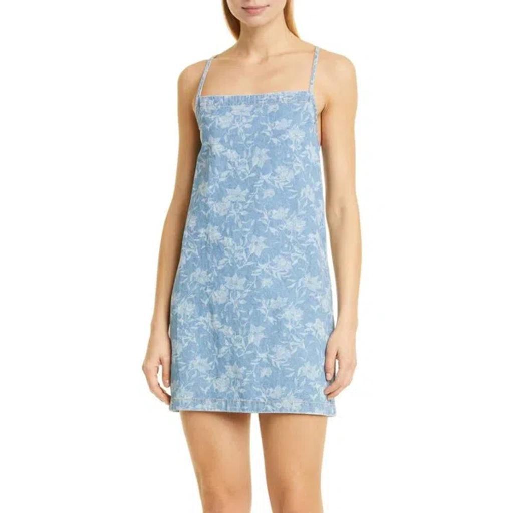 Floral-print Denim Mini Dress In Blue Product Image