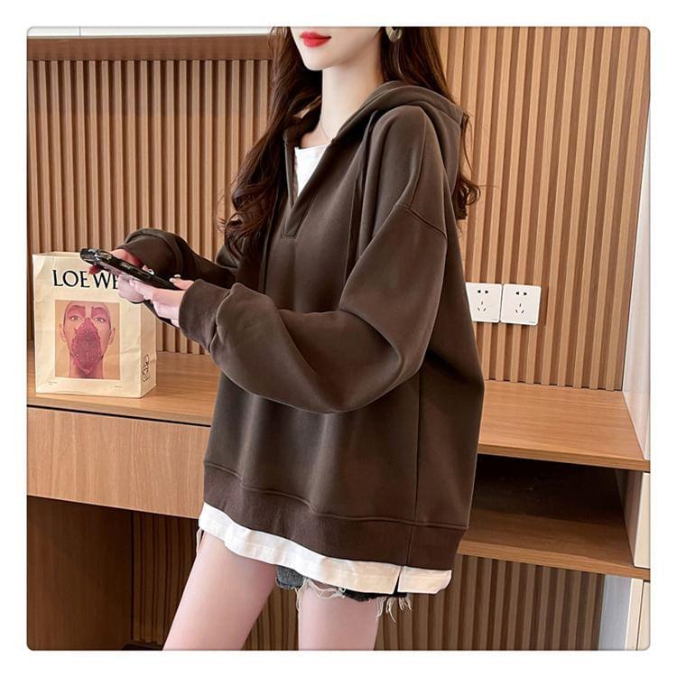 Mock Two-Piece Two Tone Oversized Hoodie Product Image