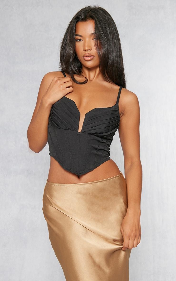 Black Strappy Pleated Bust Corset Detail Crop Top product image