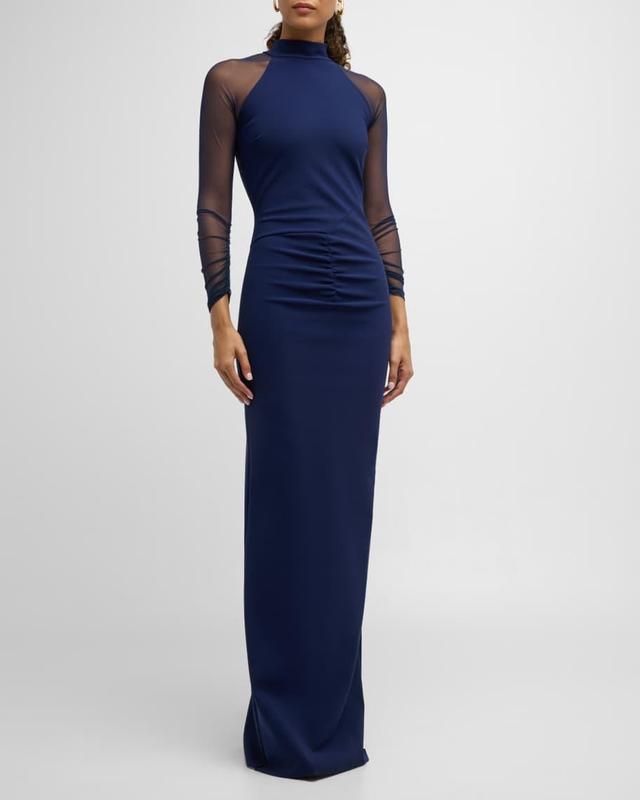 Ruched Illusion-Sleeve Column Gown Product Image