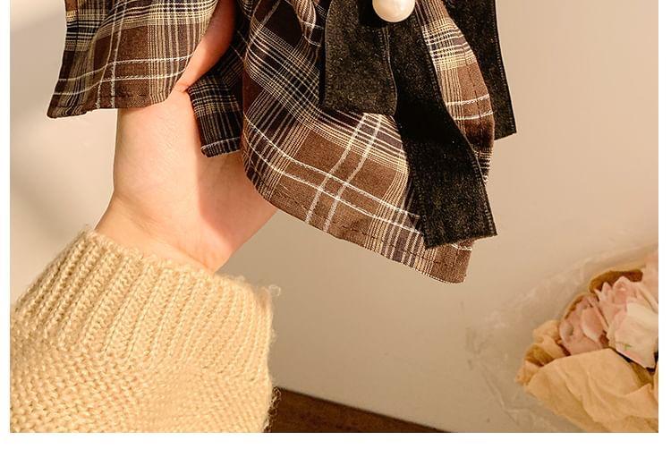 Plaid Bow Faux Pearl Scrunchie Product Image