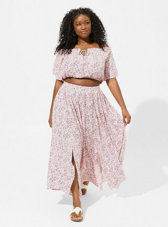 Maxi Washable Gauze Off Shoulder Split Skirt Set Product Image