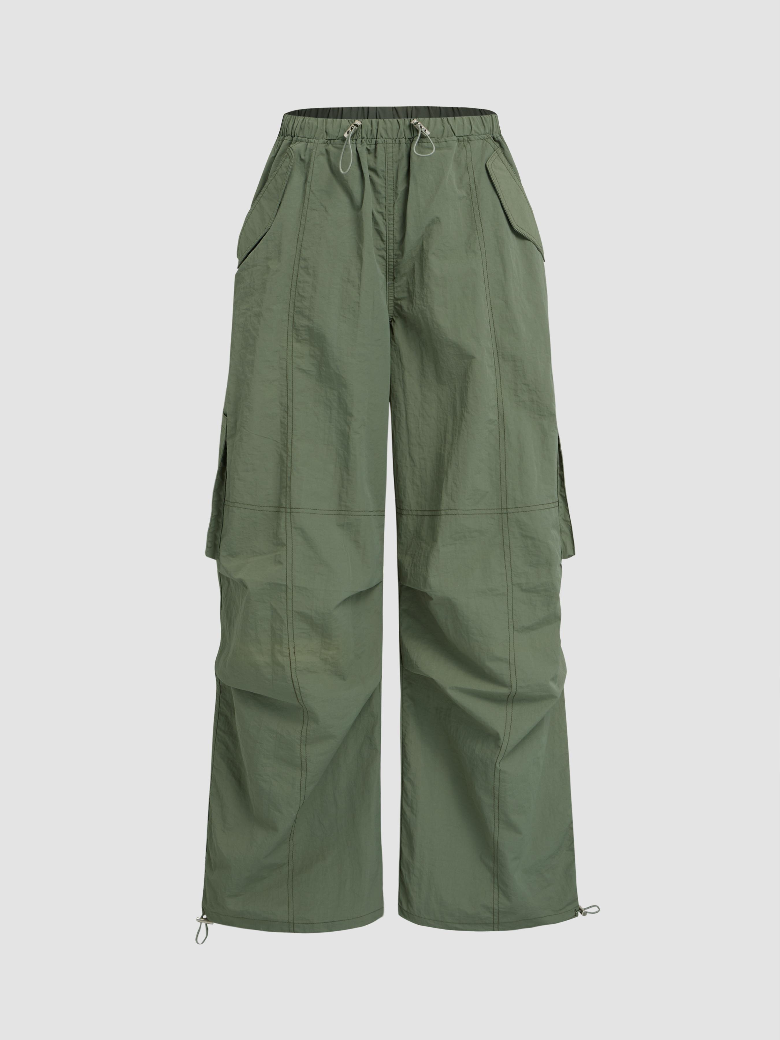 Woven Mid Rise Solid Cargo Pants Product Image