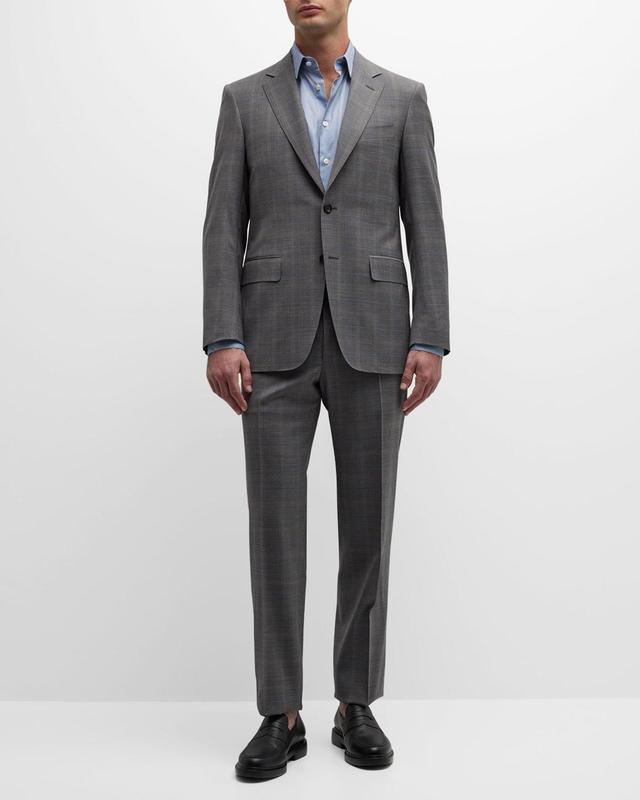 Canali Men's Plaid with Windowpane Wool Suit - Size: 52R EU (41R US) - GREY Product Image