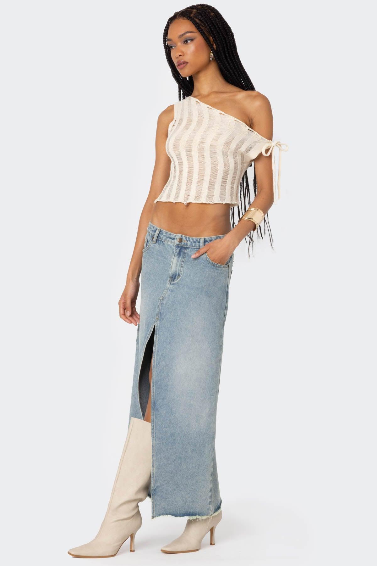 Tamra Sheer Knit Asymmetric Top Product Image