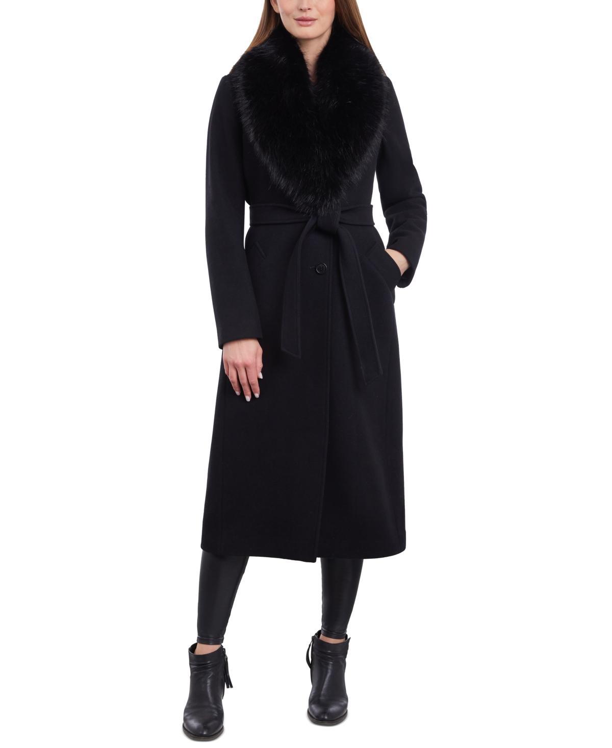 Michael Michael Kors Womens Faux-Fur-Collar Belted Coat Product Image