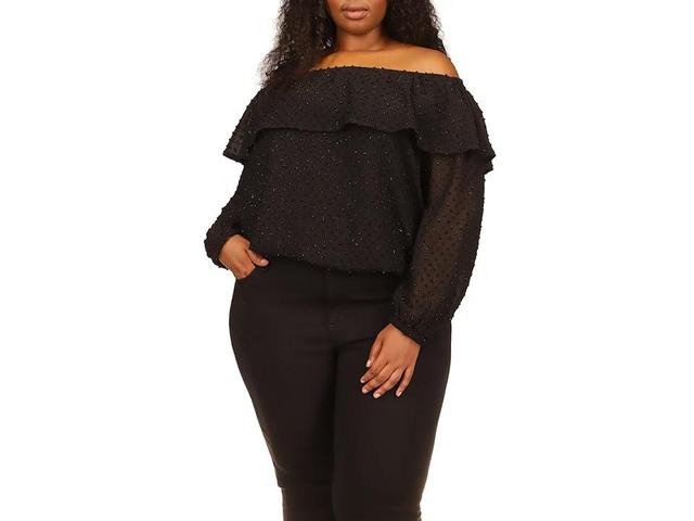 MICHAEL Michael Kors Plus Size Clip Chiffon Off Shoulder Top Women's Clothing Product Image