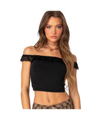 Lace ruffle off shoulder top Product Image