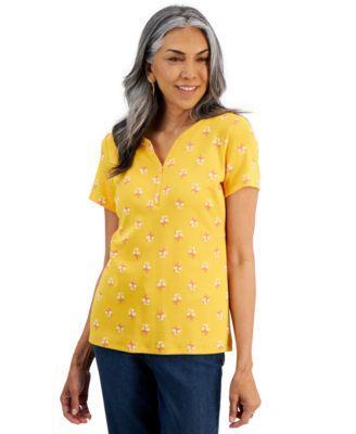 Women's Printed Short-Sleeve Henley Top, Created for Macy's Product Image