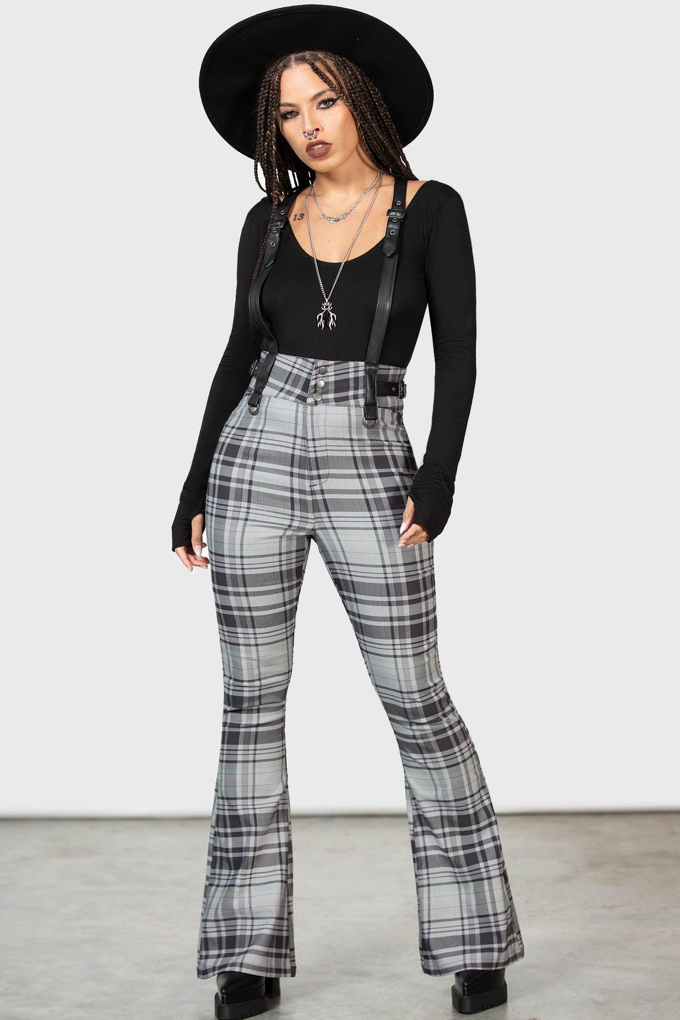 Prophet Of Doom Suspender Trousers [GREY TARTAN] Female Product Image