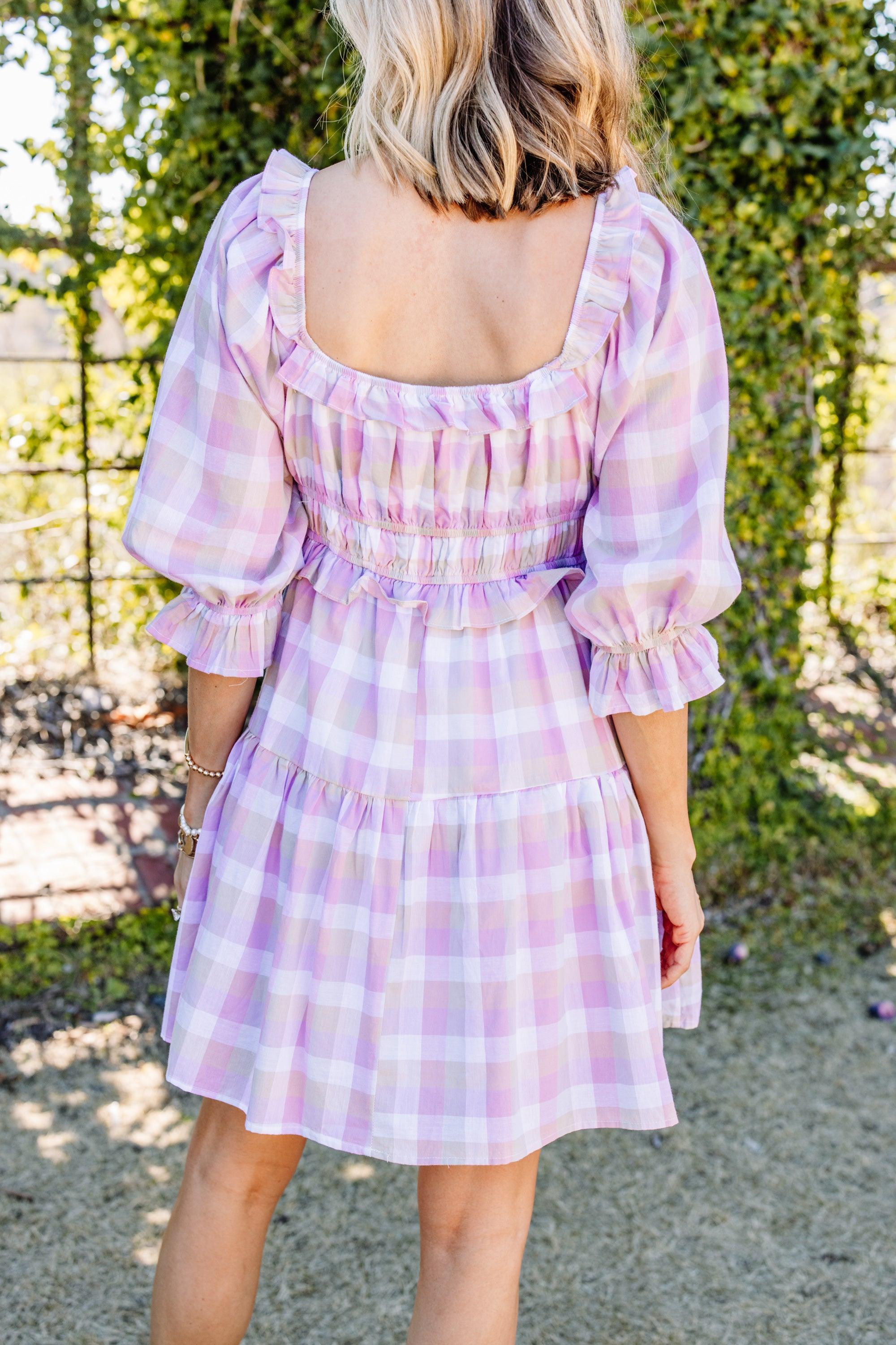 Lost In Love Lavender Purple Gingham Dress Female Product Image