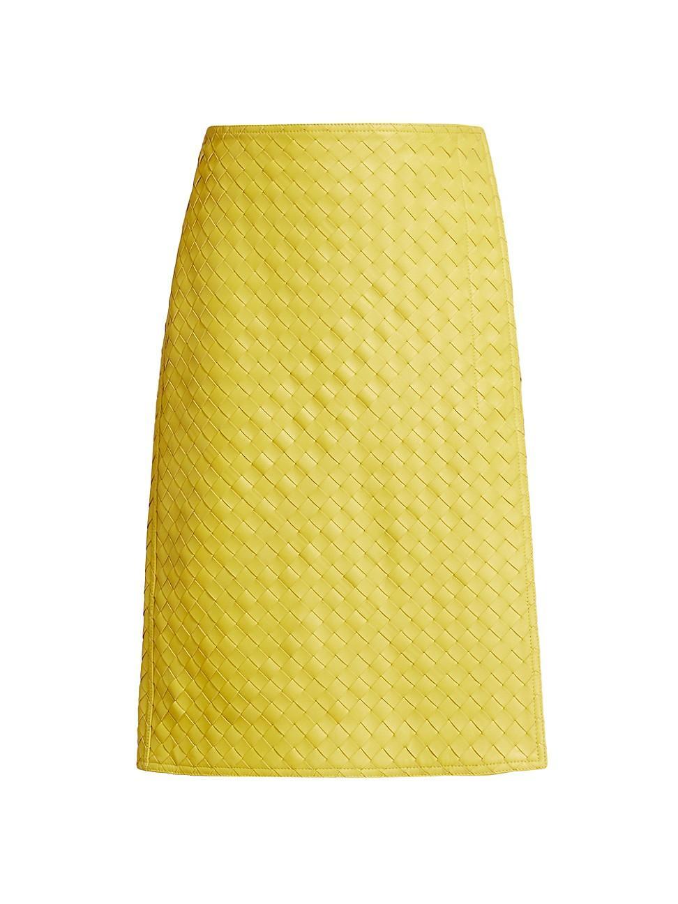 Womens Intrecciato Leather Midi-Skirt Product Image