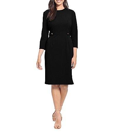 Womens London Times Solid Side Tab Fit & Flare Dress Black Product Image