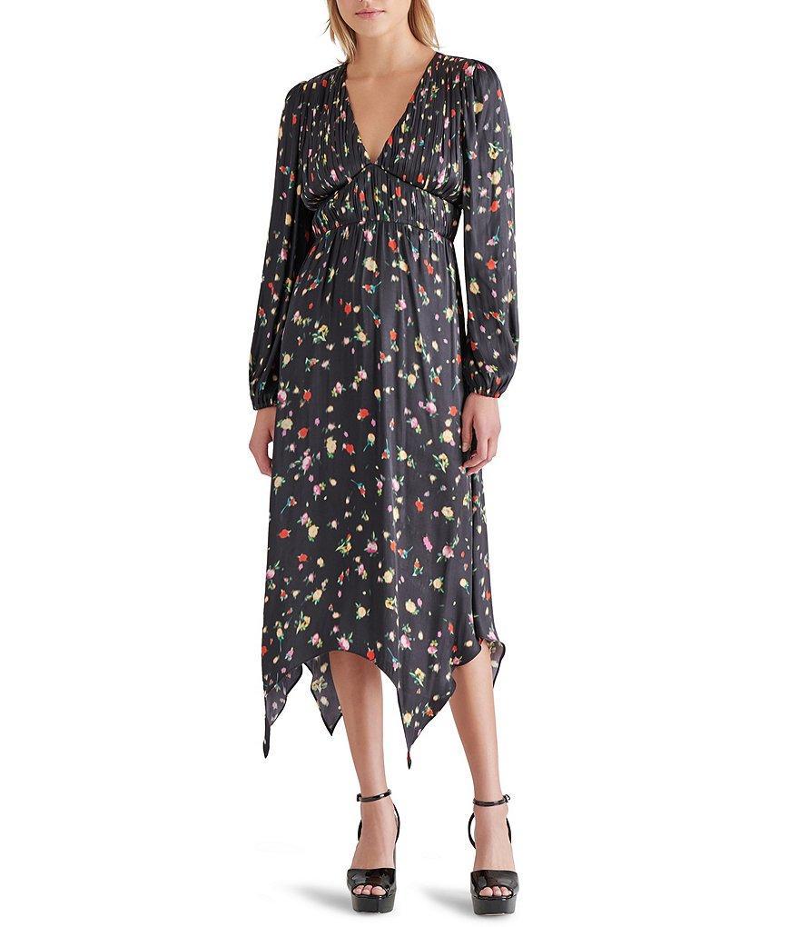 Steve Madden Jamie Satin Floral Print V-Neck Long Sleeve Midi Dress product image