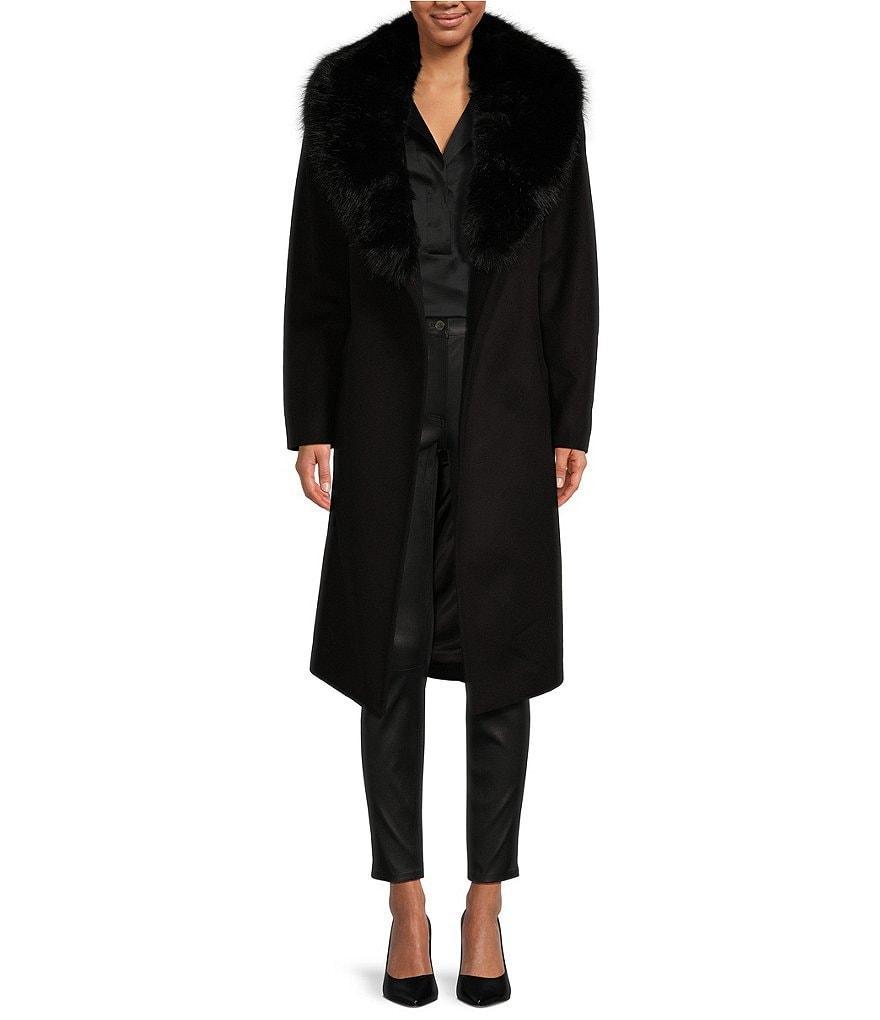 Katherine Kelly Pure Wool Wrap Maxi Coat with Removable Faux Fur Collar Product Image