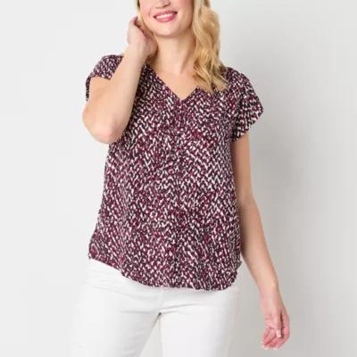 Liz Claiborne Womens V Neck Short Sleeve Blouse product image