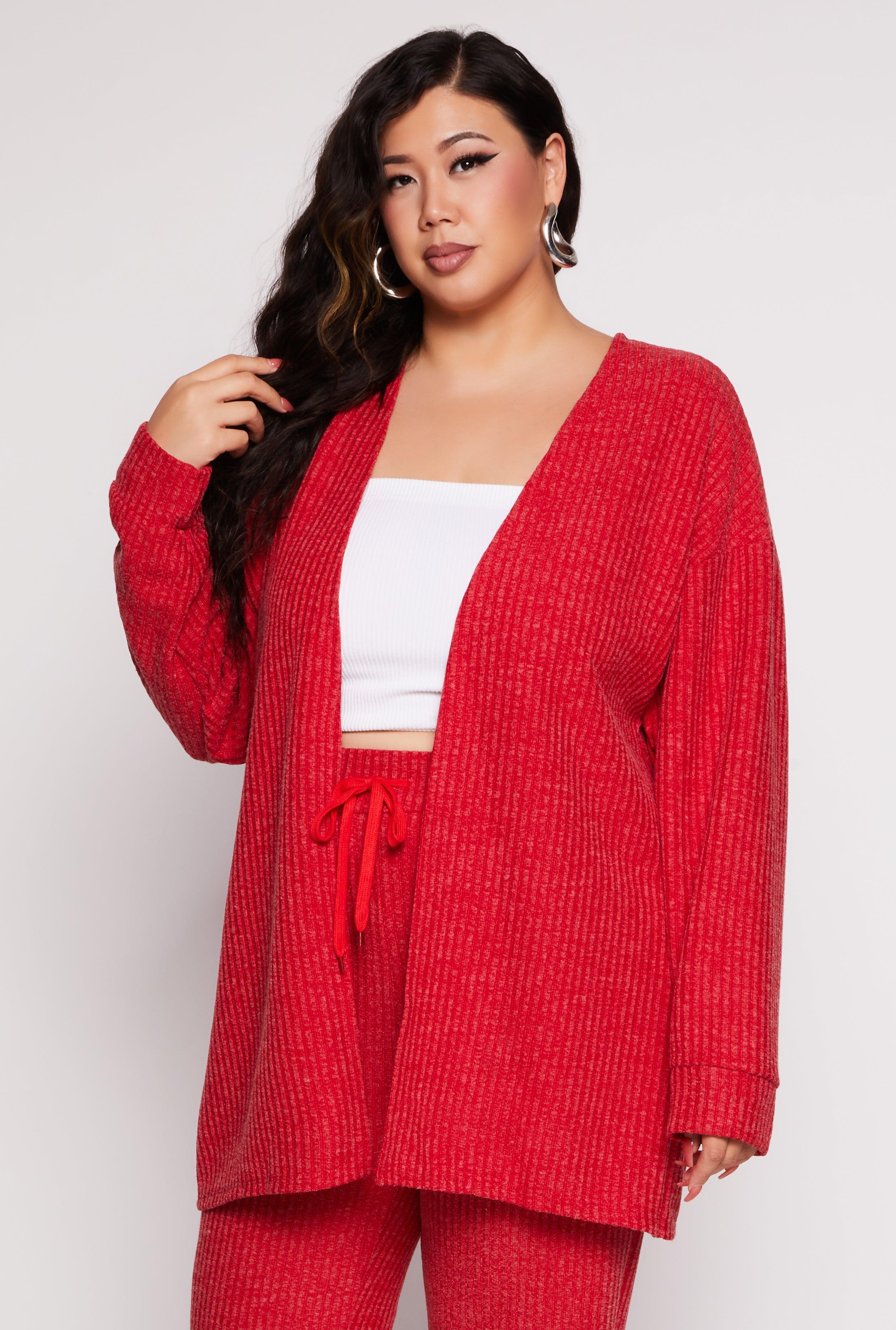 Womens Plus Size Ribbed Open Front Cardigan Product Image