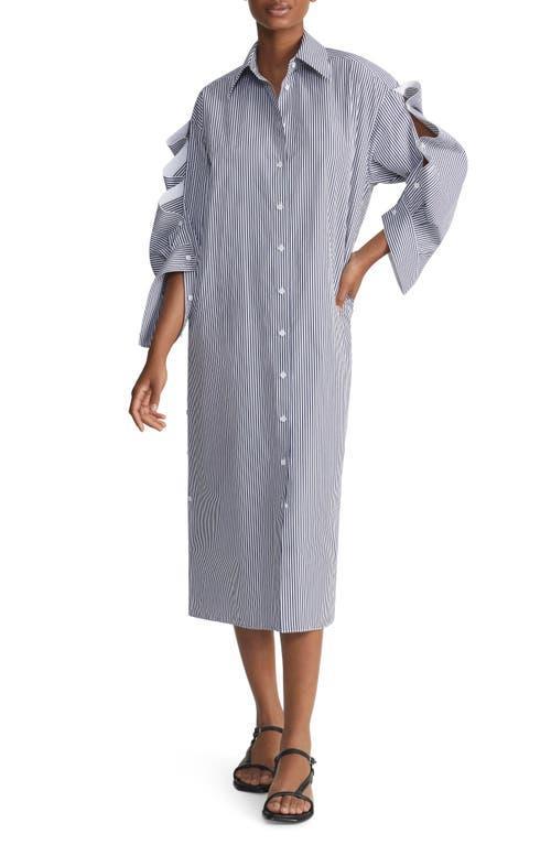 Lafayette 148 New York Stripe Long Sleeve Oversize Cotton Poplin Midi Shirtdress Product Image