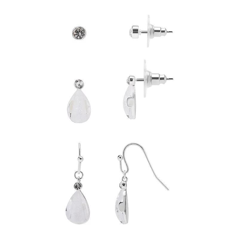 LC Lauren Conrad Silver Tone Cat Eye Teardrop Earring Trio Set, Womens, White Product Image