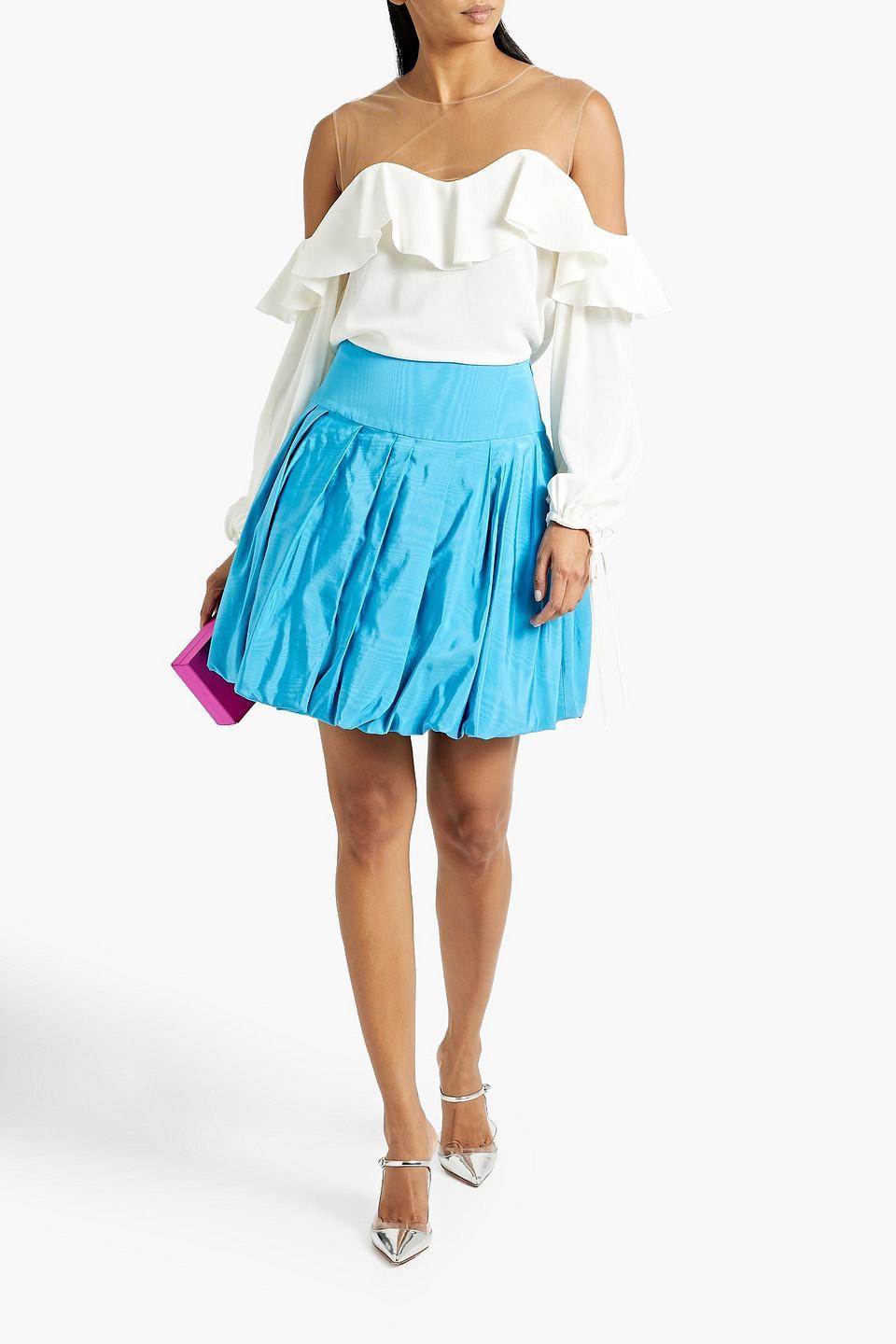 Tulle-trimmed Ruffled Crepe Top In Ivory Product Image