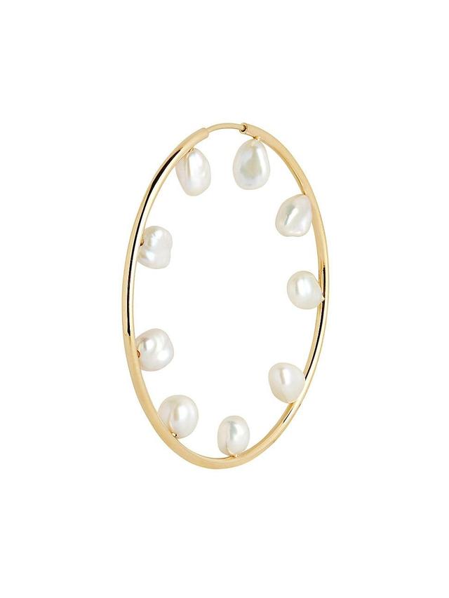 Womens Baroque 22K-Gold-Plated & 6-8MM Freshwater Pearl Single Hoop Earring Product Image