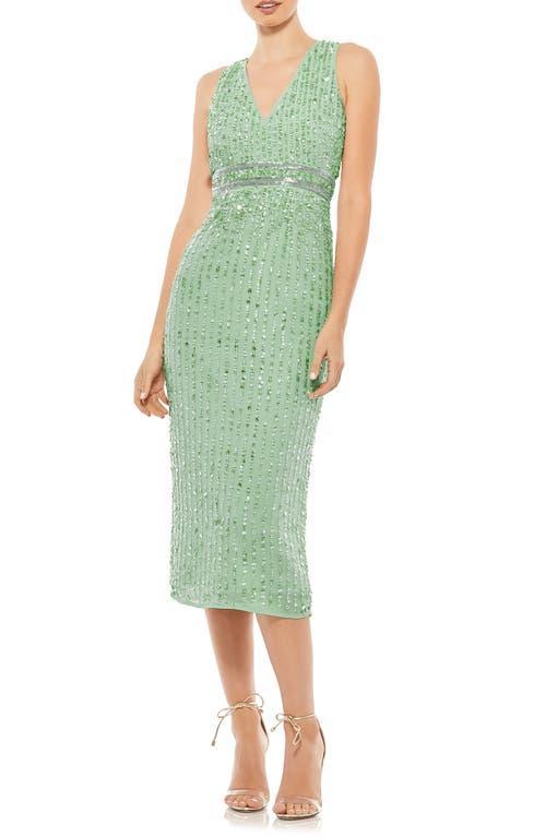 Womens Sequined Sleeveless V-Neck Midi Sheath Dress Product Image