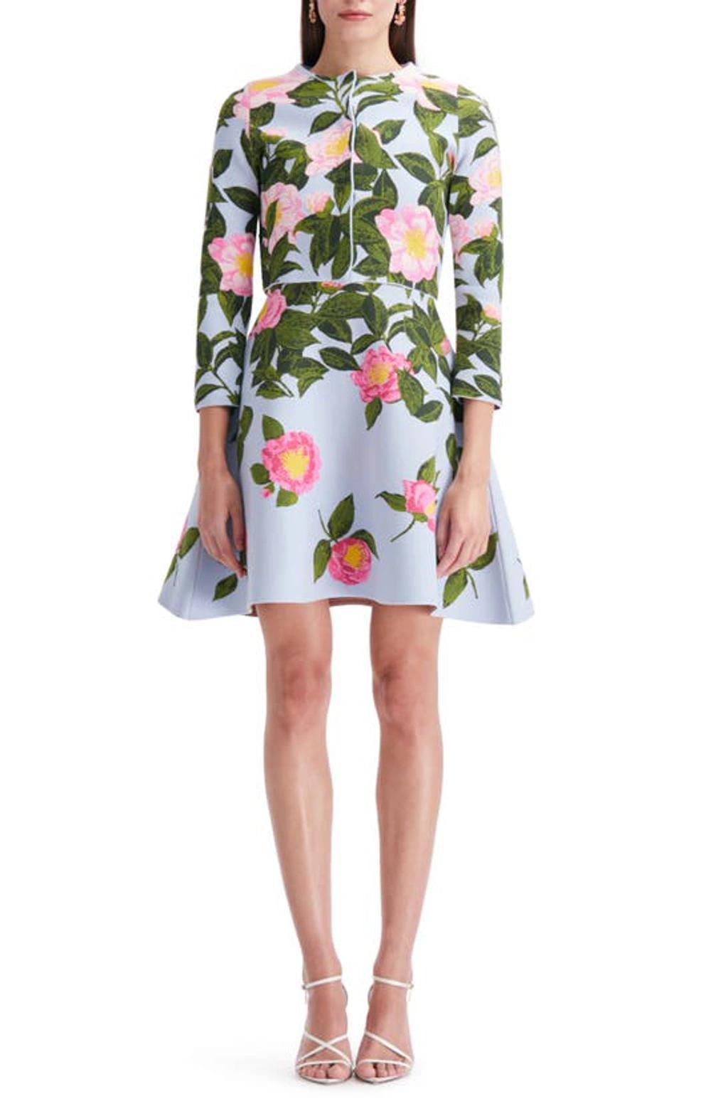 OSCAR DE LA RENTA Camellia Jacquard Cardigan In Pink/pale Blue Product Image