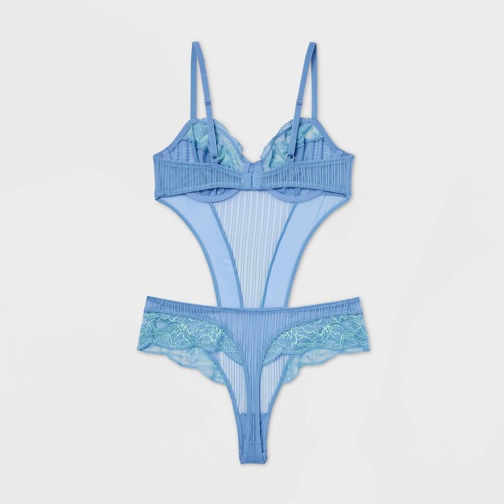 Womens Mesh-Lace Lingerie Bodysuit - Auden Blue Twilight/Extra Lime Product Image