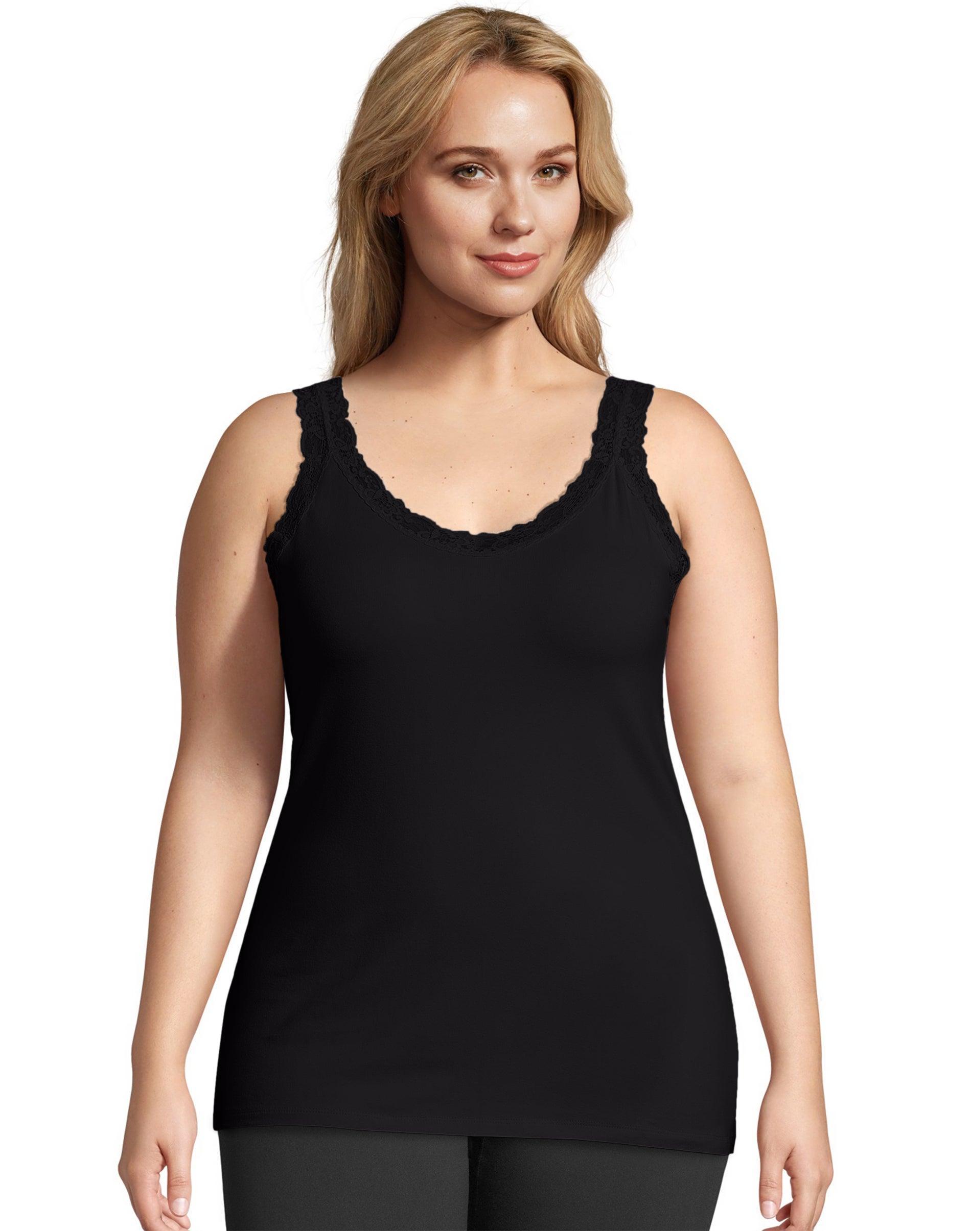 Plus Size Just My Size Jersey Lace Trim Tank, Womens Black Product Image