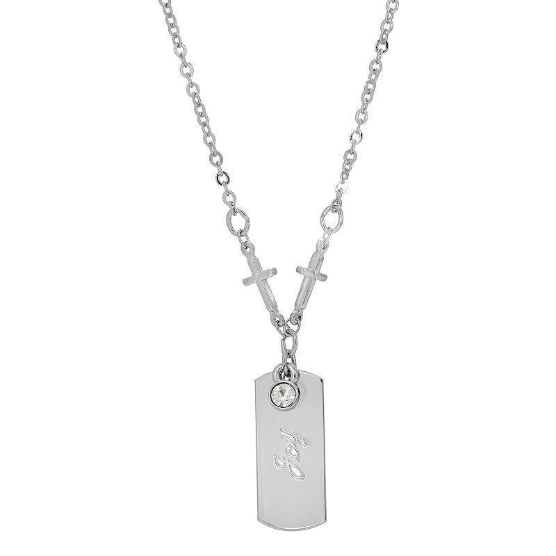 Symbols of Faith Silver Tone Inspirational Simulated Crystal Cross Chain Pendant Necklace, Womens, Peace Product Image