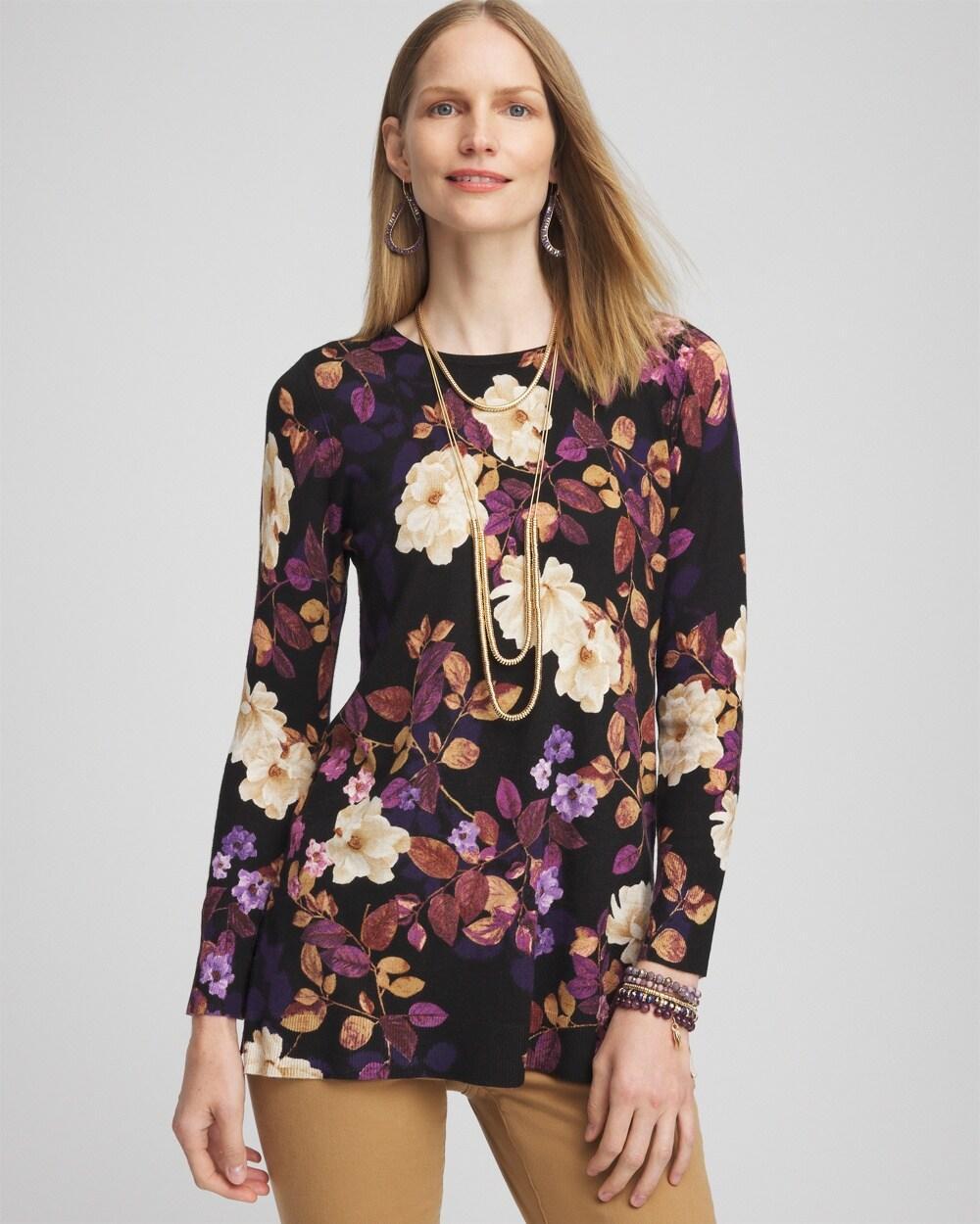 Fall Floral Crew Neck Sweater Tunic Product Image