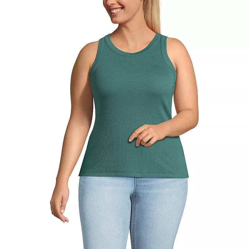 Plus Size Lands End Ribbed Crewneck Tank Top, Womens Deep Blue Product Image