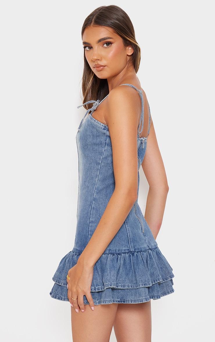 Vintage Bow Detail Puffball Denim Mini Dress Product Image